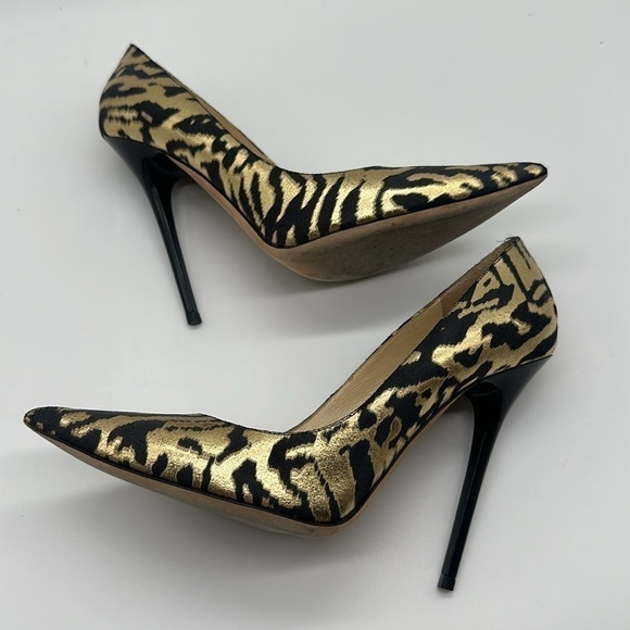 Jimmy Choo Anouk Stiletto Heels Black & Metallic Gold Animal Print Size 38 1/2 - Picture 3 of 8
